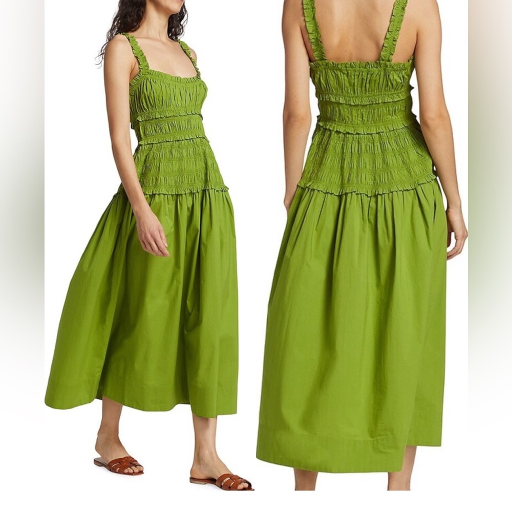 Dôen Marianne Smocked Midi-Dress - size XL - green